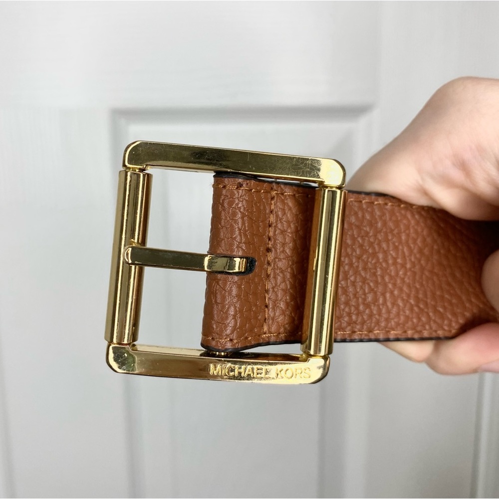 Michael Kors Reversible Logo MK Tan Brown Leather Belt Gold Size Small NWOT - Picture 11 of 15